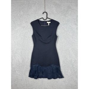 Rebecca‎ Taylor Navy Stacy Waffle Texture Sleeveles Fit Flare Dress Ruffle Sz 2